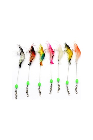 Valkyrie 7 Adet Kancalı Fosforlu Sahte Karides Balık Yemi Silikon 8cm 5gr Yapay Olta Yem Seti