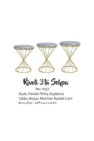 Brc Rivoli Zigon Model Metal Transmisyon Çelik Gold Renk Kaplama Beyaz Mermer Temper Cam El Yapım