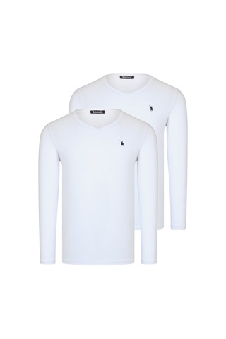İkili Set T8587 Dewberry V Yaka Erkek Sweatshırt-beyaz-beyaz Beyaz-beyaz