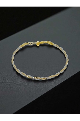 925 Ayar Gümüş Altın Ve Beyaz Renkli Örgü Model Ayarlanabilir Kadın Bileklik Şık Ve Zarif Tasarım Gümüş