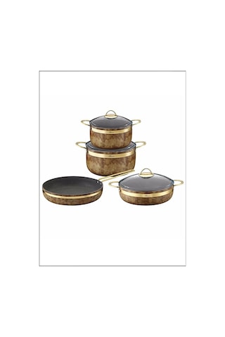 Brioni RSBG-11101 Royal Stone 7 Parça Tencere Seti Kaplangözü&Altın