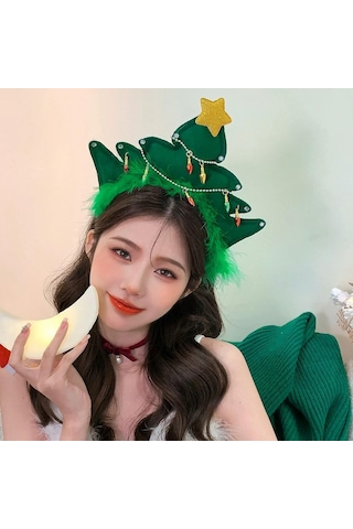 Noel Kafa Bandı Noel Ağacı Kafa Bandı Yeşil Saç Halkası Tatil Partisi Kostümü Saç Aksesuarı Kadınlar Kızlar İçin, 24,8 21 Cm Çok Renkli