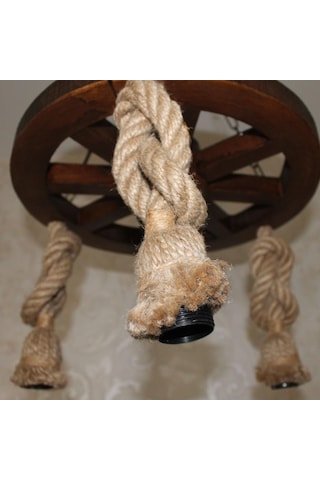 Otantik Çarşı Ahşap Halatlı Teker Avize 40 Cm 3'Lü