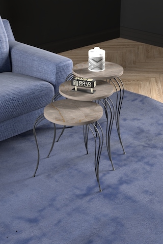Lükens Zigon Sehpa Gordion Gri 3'lü Kod 46689 Sarı