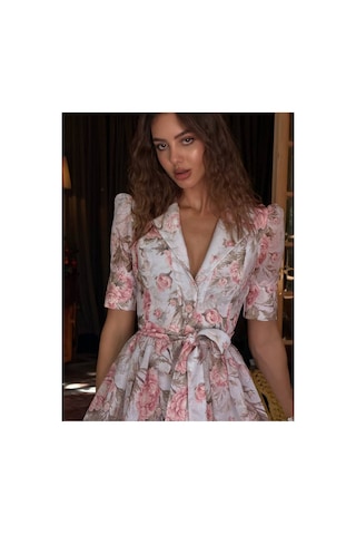 Wellway Keten Kumaş Model Düğme Detaylı Elbise-kemer Dahil -pembe-3106 Pembe