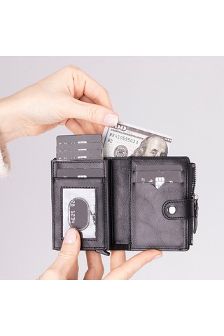 Rodos Hakiki Deri, El Yapımı, Pop-up Kartlık Cüzdan, Parlak Siyah