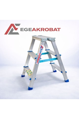 Ege Akrobat 3+3 Çift Çıkışlı Alüminyum Merdiven Katlanır A Tipi Kaymaz Ayaklı Ev Tipi