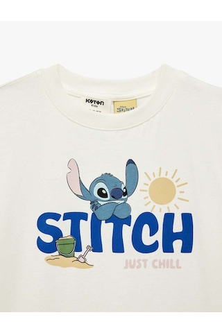 Koton Stitch Baskılı Lisanslı Beyaz Erkek Çocuk T-shirt 6skb10107tk Beyaz