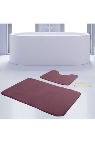 Bonny Home Unicolor Düz Mürdüm 2li Banyo Paspası Halısı Seti Kaymaz Krem