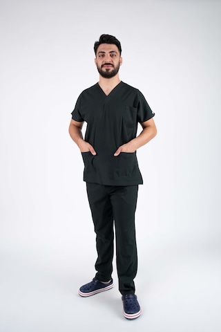 Siyah Likralı Erkek Hemşire Ve Doktor Forması Takımı Scrubs Hastane Üniforması