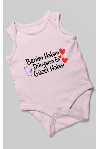 Morivokids Benim Halam Dünyanın En Güzel Halası Sıfır Kol Bebek Zıbını %100 Pamuk Bebe Pembe