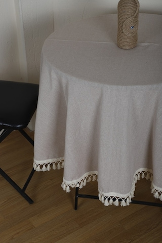 Dnc Home Tekstil Bej Ham Ponponlu Yuvarlak Masa Örtüsü Bej