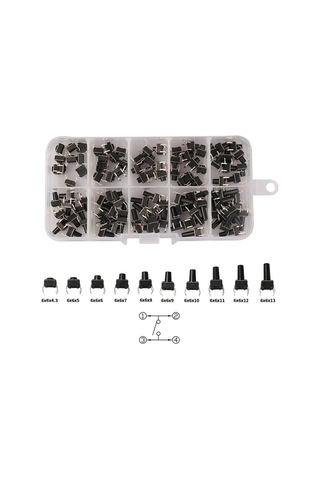 Alkatronik 200 Adet 6x6mm Tact Buton Set 10 Farklı Yükseklikte 4 Pin Dokunmatik Anlık Basmalı Düğme Anahtar