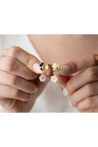 925 Ayar Zirkon Taşlı Sedef Yonca Küpe.rose.gold.rodaj Gümüş 49622923