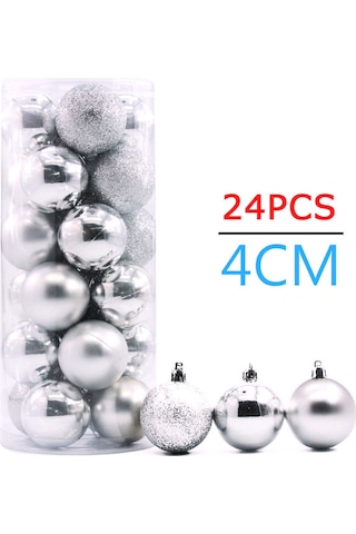 Gümüş Yılbaşı Topu 24'lü  4 cm