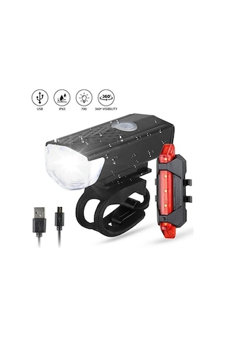 Usb Şarjlı Bisiklet Ön - Arka Far Stop Lambası Seti Çok Renkli