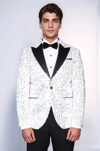 Pul Desenli Beyaz Damatlık Ceket - Wessi White