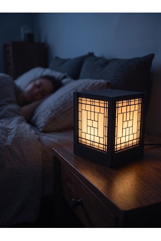 Serie Lumina Shoji Masa Ve Gece Lambası - Full Klasik Zen Kafes 4 Duvar Japon Feneri Sıcak Led Ambiyans Işığı Siyah