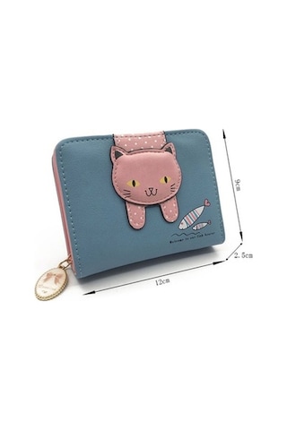 Kadınlar Sevimli Kedi Cüzdan Küçük Fermuarlı Cüzdan Pu Deri Bozuk Para Cüzdanı Kart Tutucu Yeşil Yeşil