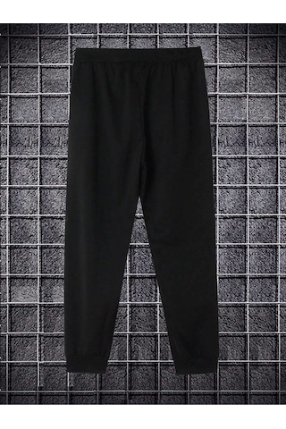 Eşofman Altı Jogger - Siyah Baskılı Lastik Paça Yüksel Bel Siyah