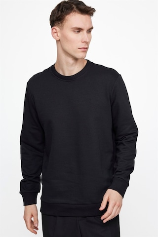 Tudors Unisex Relax Fit Rahat Kesim Pamuklu Yumuşak Dokulu İçi Polarlı Basic Siyah Bisiklet Yaka Sweatshirt-23342-siyah Siyah