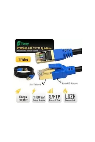 Feny Fn-cat7ls01 10gbps İnternet 60mhz 1 Metre Cat7 Gold Patch Kablo Yanmaz- Yüzde 100 Saf Bakır