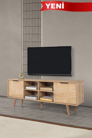 3622 Sina 160 Cm Ahşap Ayaklı , Metal Kulplu Tv Ünitesi , Safir , Tv Sehpası , Salon Safir