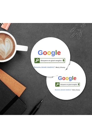 Kişiye Özel Google Tasarım Esprili Mdf Bardak Altlığı 1 Adet Beyaz