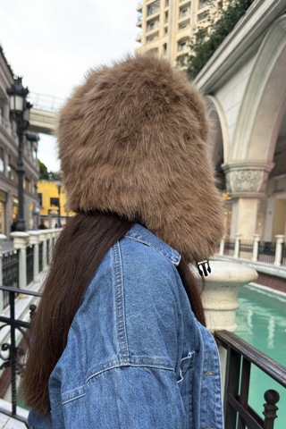 Mollycrush Camelpelüş Kürklü Genç Pilot Şapkası - Yumuşak Tüylü Kulaklı Ushanka Kahverengi