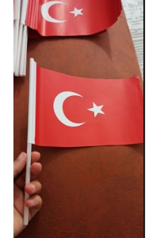80 Adet Çubuklu Kağıt Türk Bayrağı Çıtalı Sopalı Ayyıldız Baskılı Bayrak