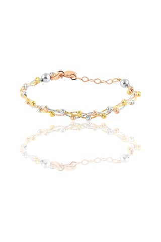 Gümüş Dorissa Altın Yaldızlı Gümüş Bilezik Barcode Rose Gold - Gümüş