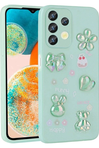 Samsung Uyumlu Galaxy A13 4g Kılıf Kabartma Figürlü Parlak Zore Toys Silikon Kapak Light Green