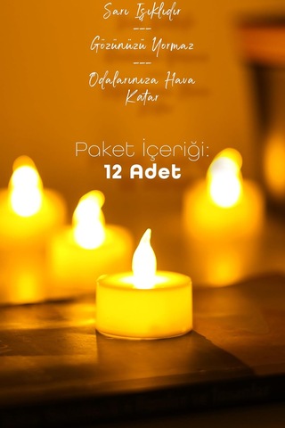 12 Adet Led Mum Tealight Mini Dumansız Pilli Alevli Dekoratif Yapay Mum Işıldak Beyaz 1036-2