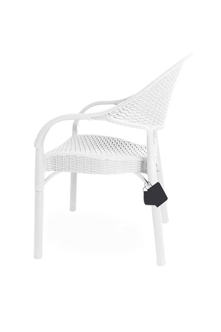 Bambu Rattan Görünümlü Sehpalı Set 2 Adet Koltuk + 45 Cm Sehpalı Sandalye Seti Beyaz