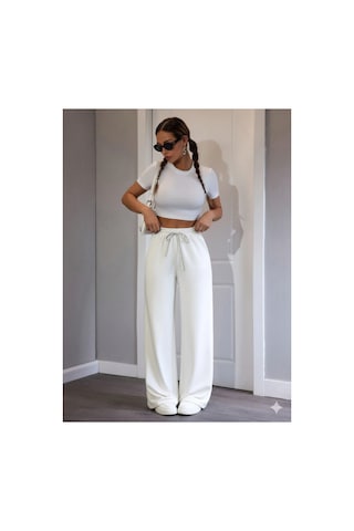 Stil X Kadın Baggy Model Eşofman Altı / 3 İplik Şardonlu Beyaz