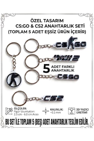 Cs:go & Cs2 Anahtarlık Seti & Çanta Süsü Toplam 5 Adet Eşsiz Ürün İçerir Beyaz - Siyah