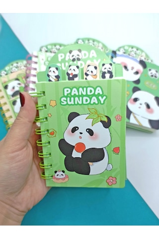Sevimli Panda Ayraçlı Mini Not Defteri 9x14,5 Cm - Şirin Panda Yeşil