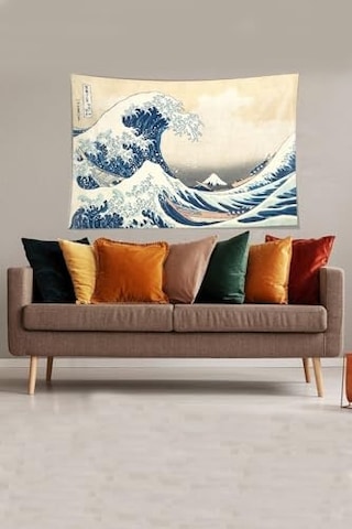 Pelangi Bej-mavi Katsushika Hokusai Serisi Leke Tutmaz Kadife Kumaş Duvar Örtüsü Duvar Halısı Tapestry Ywll372, 14