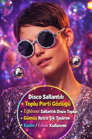 Gümüş Disco Toplu Parti Gözlüğü Yetişkin Kostüm Aksesuarı Retro Festival Yılbaşı Kadın Erkek Eğlence