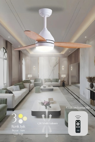 Hoogar Süper Sessiz 3 Renk Uzaktan Kumandalı Dimmer Ayarlı Özel Bambu 95 CM Kanatlı Tavan Vantilatörü BL Isınmaz Motor
