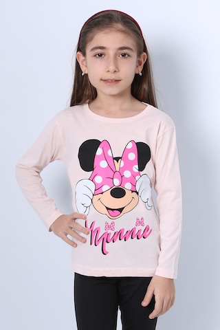 Hçm Kız Çocuk Uzun Kollu Tshirt 4 Mevsim Baskılı Bisiklet Yaka C43 Yavruağzı