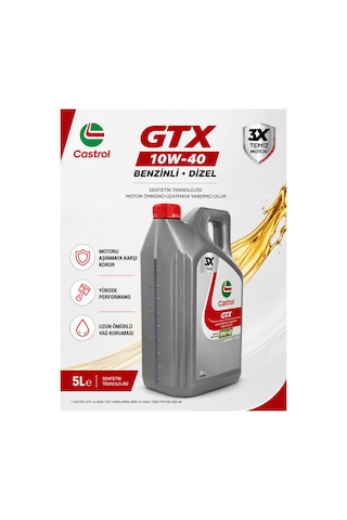 Castrol Gtx 10W-40 Sentetik Teknolojili Benzinli Dizel Motor Yağı