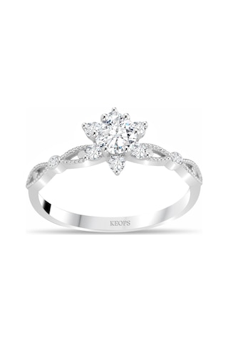 Keops Pırlanta D Renk 0.55 Karat Pırlanta Lotus Çiçeği Tektaş Beyaz Altın