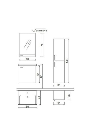 Turkuaz Frame Etajerli Lavabo 60X45 Cm Ve Terra Banyo Dolabı Çok Renkli