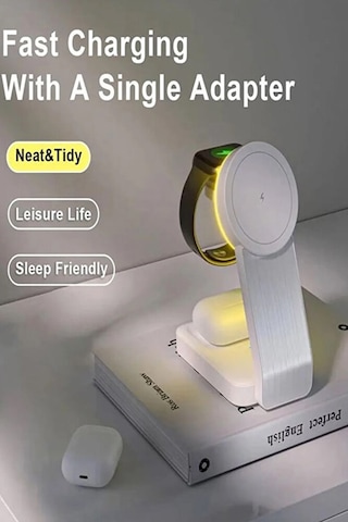 3in1 Magsafe Uyumlu 15w Kablosuz Şarj Standı İphone Ve Apple Watc