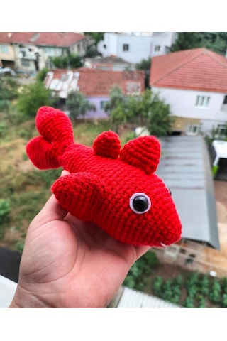 Örme Kırmızı Balık Oyuncak Amigurumi Kırmızı 20 CM