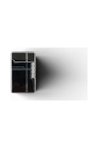 Gümüş Renk Çerçeveli Geometrik Çizgili Siyah Mat Metal Çakmak - Modern Stil