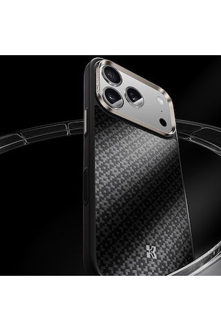 Apple Uyumlu iPhone 17 Pro Max Kılıf M-safe Özellikli Benks Armorpro Armorgrid Serisi Kevlar Kapak Siyah Siyah