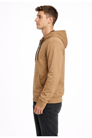 Axxel Erkek Vizon 2 İplik Fermuarlı Kapüşonlu Sweatshirt-w1084 Vizon