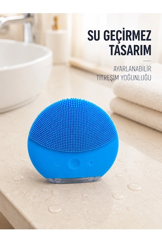 Titreşimli Silikon Yüz Temizleme Cihazı Mavi Şarjlı Cilt Bakım Fırçası